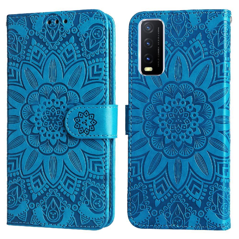 Funda Tipo Cartera Foxdock Para Vivo Y20 , Diseño Girasol En Relieve, Cuero Pu, Cierre Magnético, Soporte Y Tarjetero