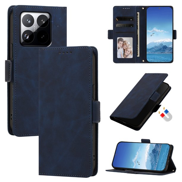 Funda Billetera Delgada para Xiaomi 15T con Ranuras y Soporte Azul oscuro