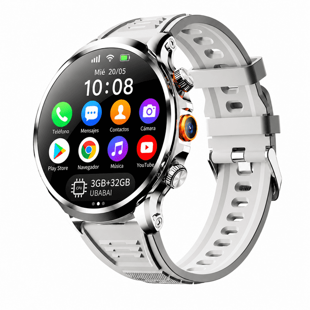 UBABAI Reloj Inteligente Android 4G con SIM Pantalla Táctil 1.95" Android 10 3GB RAM 32GB ROM Cámara Giratoria Llamadas Independientes WiFi y Bluetooth