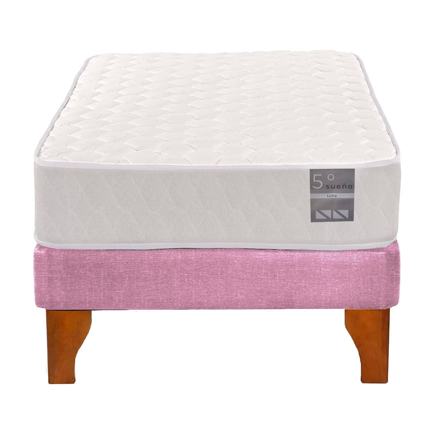 5º Sueño - Cama Europea 1 Plaza Luna 90x190 Cm Base Colchón Madera Rosa