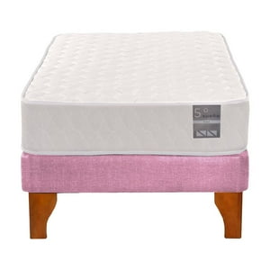 5º Sueño - Cama Europea 1 Plaza Luna 90X190 Cm Base Colchón Madera Rosa