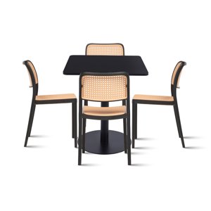 Klik Muebles - Mesa Restaurant 70X70 Tubo Metal Cubierta Mdf + 4 Sillas Hoffman Enrejada - Negra