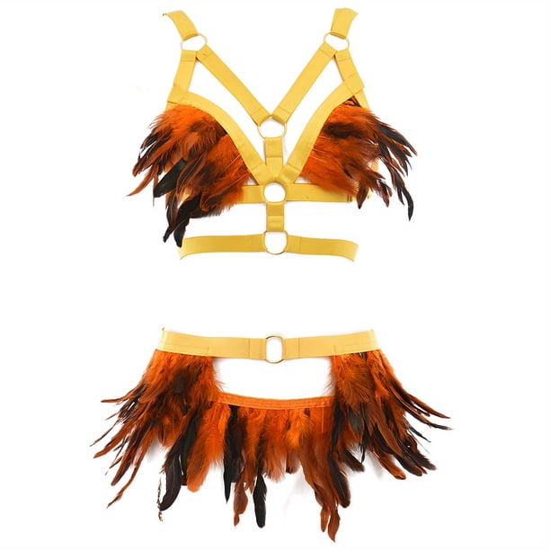 Sultry Feather Body Harness Belt - Hollow Out Cage Bra & Waist Bondage Harness Strap for Women - Sexy Lingerie & Underwear Accessories