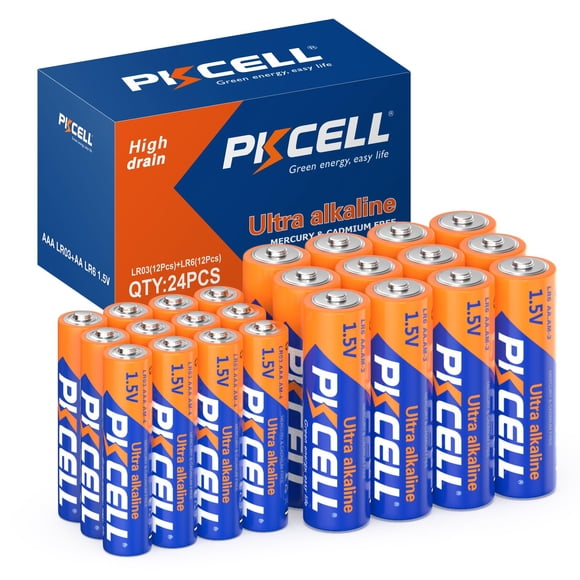 Pilas alcalinas PKCELL AA AAA 1,5 V, paquete de 24, 12 AA + 12 AAA