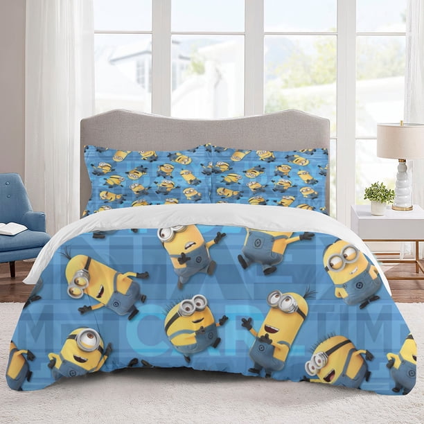 Minions Bedding Sets Cartoon Duvet Cover Lightweight 3 Piece Bet Sets for Kids Boys Girls