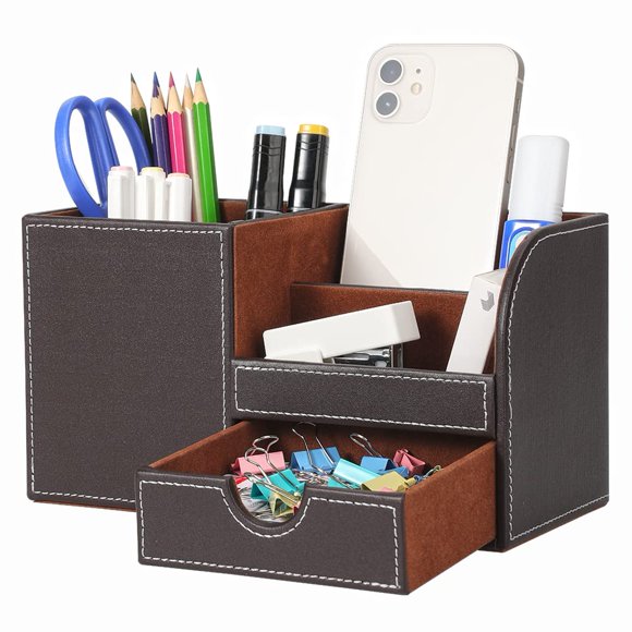 Organizador de escritorio KINGFOM 21,5 × 10,5 × 12,3 cm Marrón
