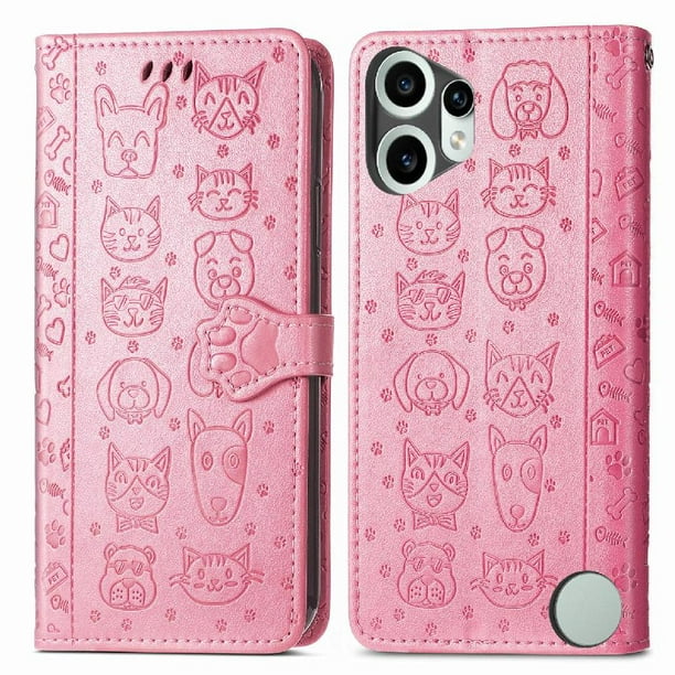 Funda Cartera FOXDOCK para Nothing CMF Phone 2 Pro , Flip PU con Relieve de Gatos y Perros, Tarjetero y Soporte