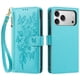 thumbnail image 2 of Funda Billetera Floral en Relieve iphone17 pro con Tarjetero y Cremallera Verde, 2 of 6