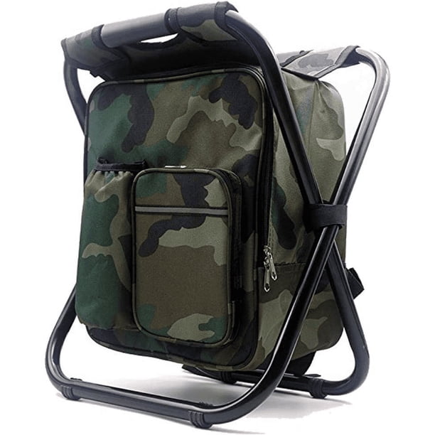 3 In 1 Foldable Fishing Chair Backpack, Canvas Portable Chair With Fabric Cooling Bag, Outdoor Hiking Fishing Camping Backpack