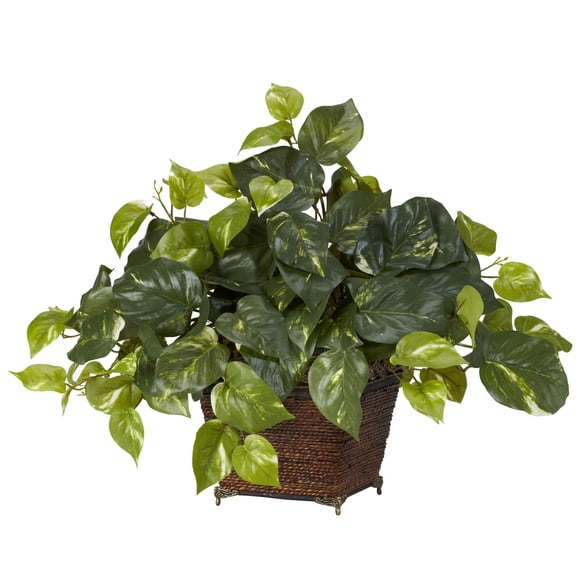 Planta artificial de pothos casi naturales con maceta de cuerda enrollada