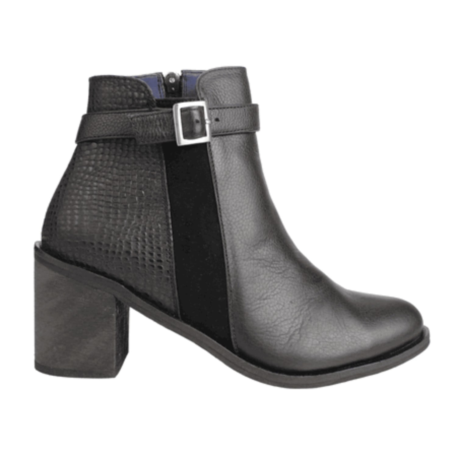 Botín Exs Broche Reptil Cuero Negro