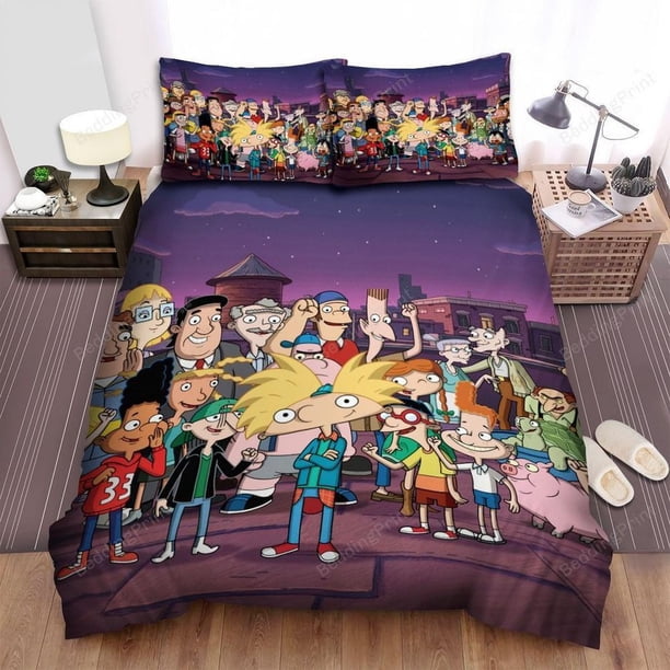 Hey Arnold! All Characters In One Quilt Duvet Cover Set Kids Queen Super 3-Piece Bedding Set
