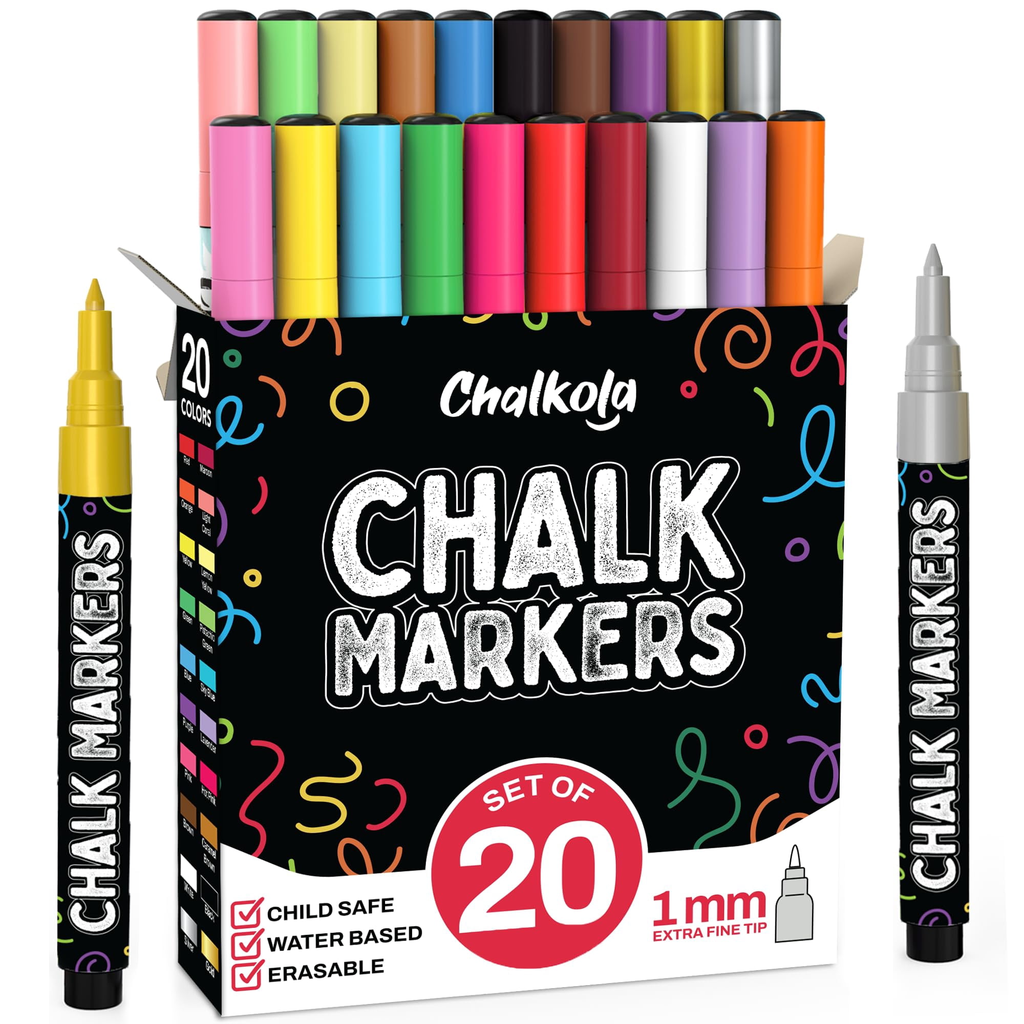 Marcadores De Tiza Líquida Chalkola 20 Con Punta Extra Fina Para Pizarra