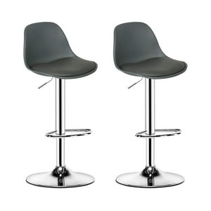 Global Latin Group - Pack 2 Silla Piso Bar Eame De Altura Regulable Con Respaldo Gris