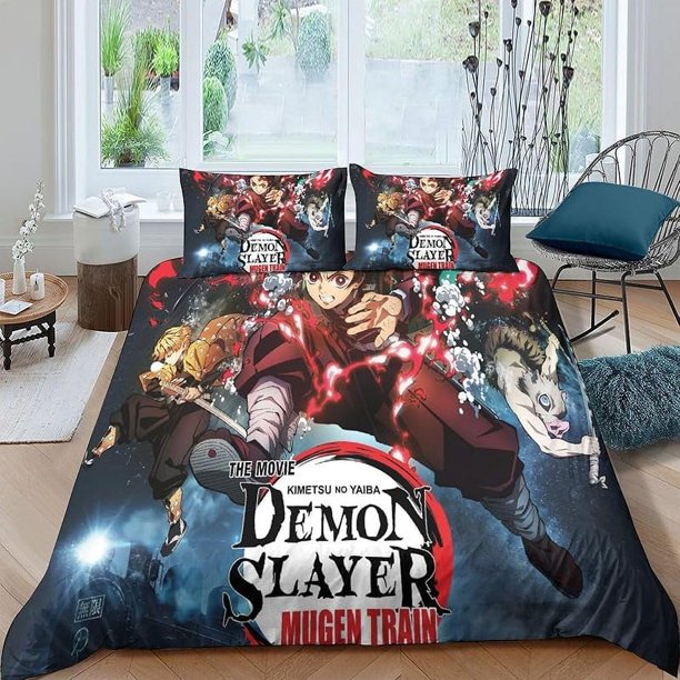 Cute- Bed Du-vet -Cov-er Dem-on Anime Sla-yer Bedding Se-ts 3D Printed Light-weight 3 Piec-e Comfor-ter Sets 1 Duve-t Cover and 2 Pillow -Shams for Kids Boys Girls Full203x228cm