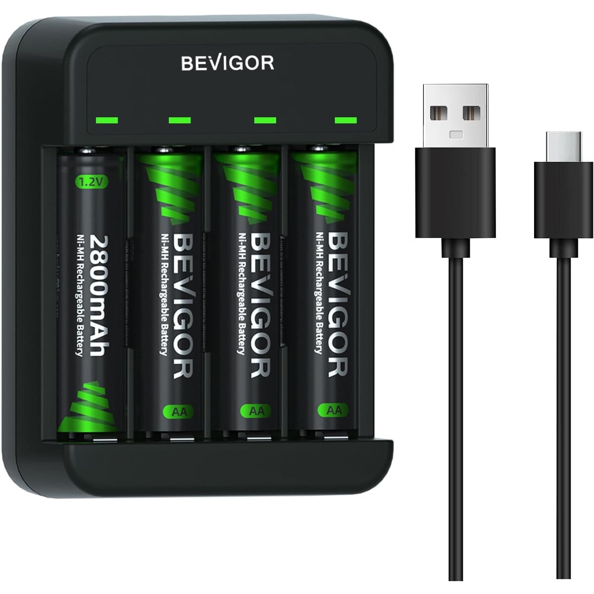 Pilas Recargables Aa Bevigor 2800mah Con Cargador