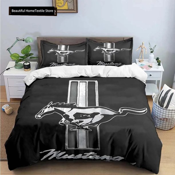 Mustang Car Logo Bedding Set Boys Girls Twin Queen King Size Duvet Cover Pillowcase Bed Boys Adult Home TextileextileBed Sheets
