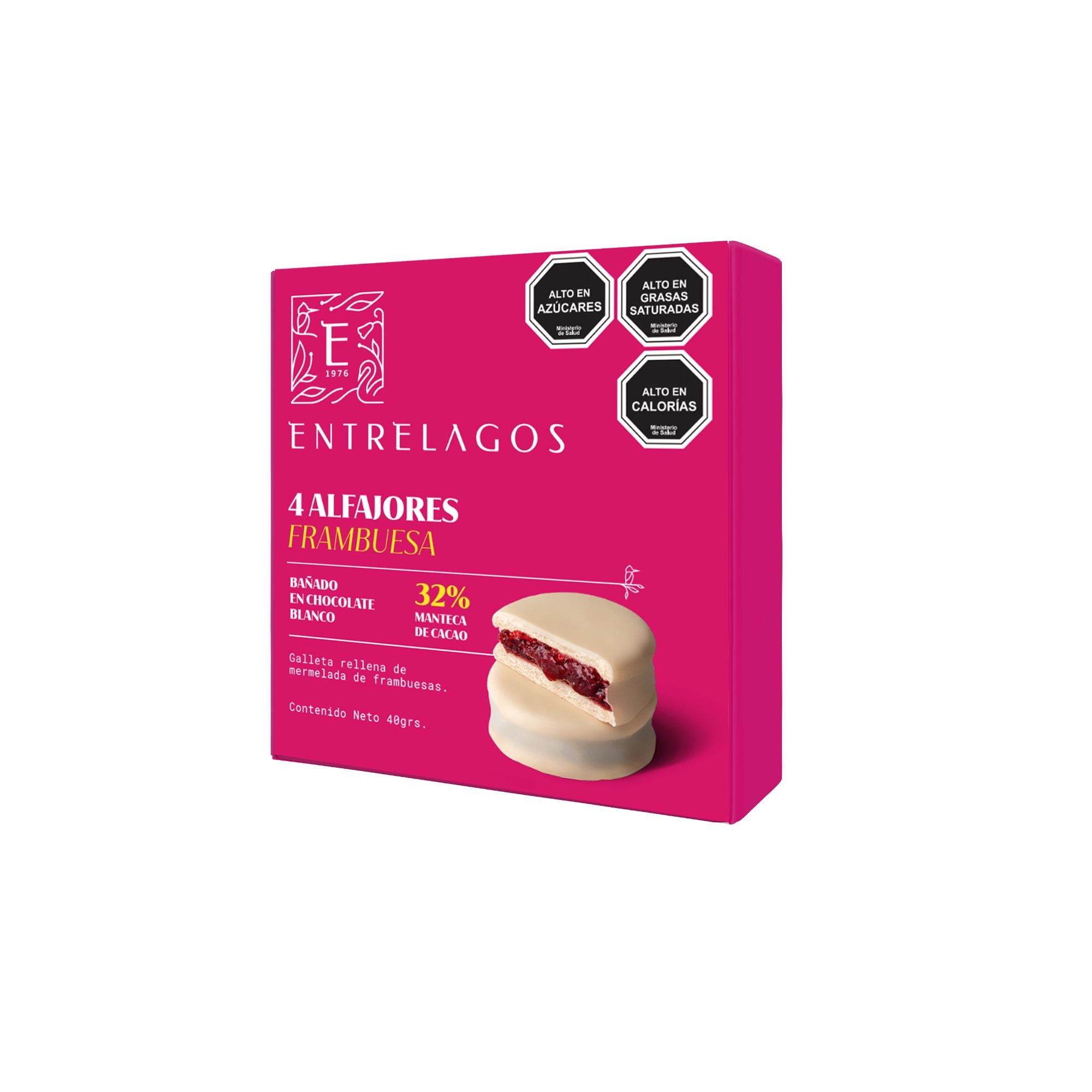 Alfajor Frambuesa Bañado Chocolate Blanco 32% Cacao 4 Un 160 g Entrelagos