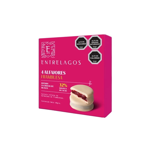 Alfajor Frambuesa Bañado Chocolate Blanco 32% Cacao 4 Un 160 g Entrelagos