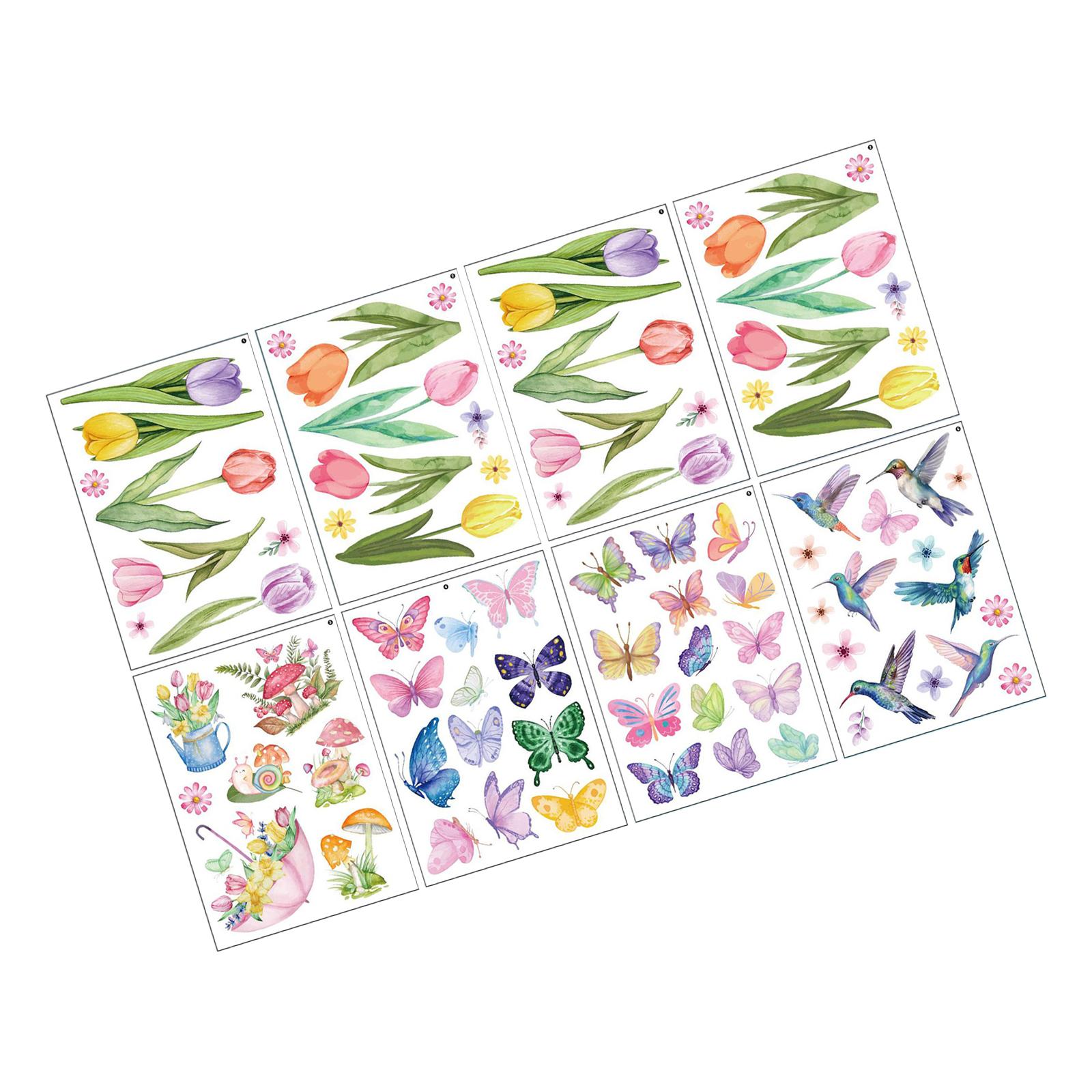 Magideal - 8 Hojas De Pegatinas De Ventana De Primavera, Adhesivos Estáticos, Pájaros, Flores, Mariposas, Árboles, Lindas Pegatinas De Pared Para La Escuela, El
