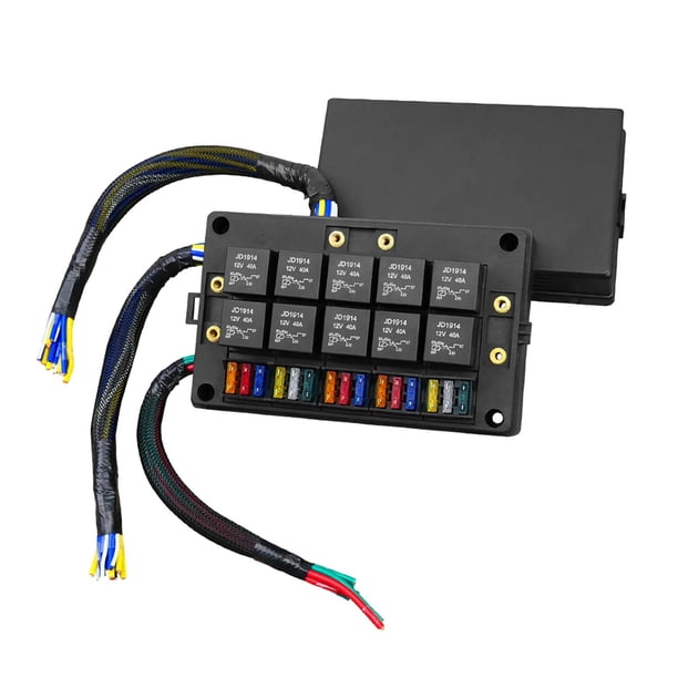 Caja de fusibles y relés de 12V, resistente al agua, 15 ranuras, portafusibles Atc con cubiertas de protección, 10 ranuras de relé para SUV, remol