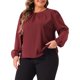 thumbnail image 4 of Agnes Orinda Conjuntos de Halloween Blusas de Talla Grande para Mujeres Cuello Redondo Plisado Trabajo Oficina Camisas de Manga Larga 4X Burdeos, 4 of 6