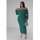 thumbnail image 4 of Saronite Vestido Elástico de Manga Larga sin Tirantes, con Hombros Descubiertos y Escote, Color Verde (Talla Grande para Mujer), 4 of 4