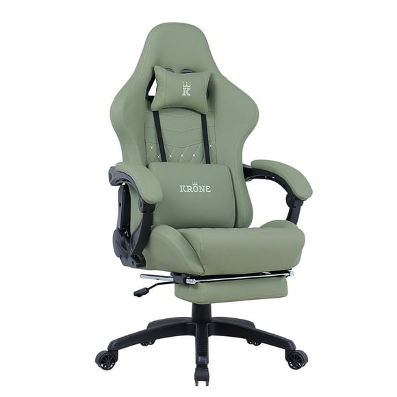 Silla Gamer Escritorio Oficina Krone XL Masajeador y Apoyapiés - Verde