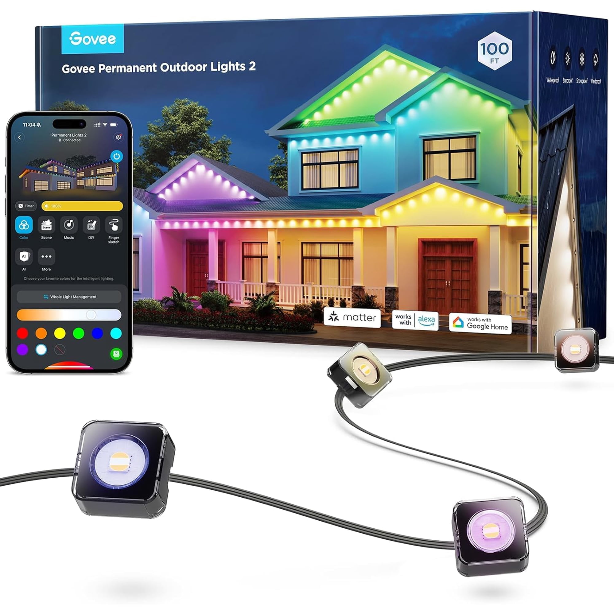 Luces Exteriores Govee Permanent 2 Rgbic De 100 Pies Con 72 Led Negras