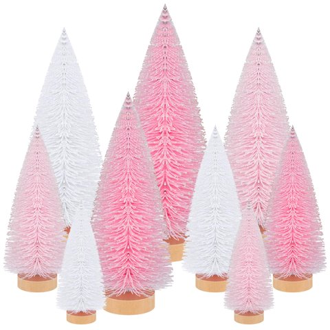 Miniárbol De Navidad Artificial Leyndo Rosa, 9 Unidades Con Base