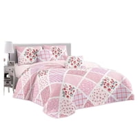 Genérico - Cubrecama Quilt Verano 2 Plazas - Patchwork Rosa Kfl657