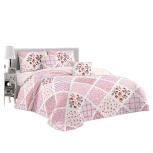 Genérico - Cubrecama Quilt Verano 2 Plazas - Patchwork Rosa Kfl657