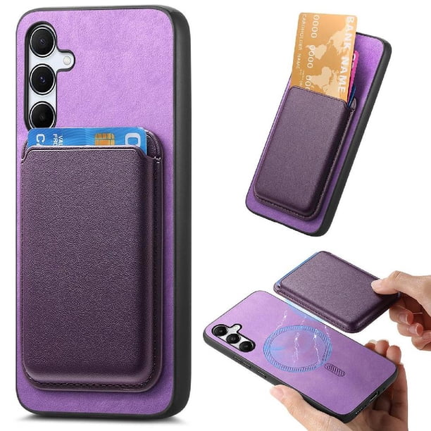 Funda de Cuero Magnética con Tarjetero para Samsung Galaxy A55 Cubierta Delgada Morado