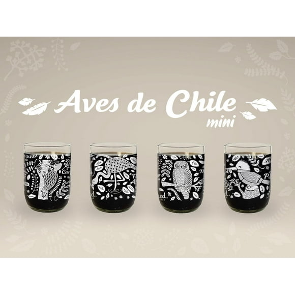 Aves de Chile Mini - Juego de 4 Vasos Green Glass blanco