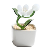 Magideal - Flores Artificiales En Maceta, Planta En Maceta, Decoración Del Hogar, Figura Decorativa De Vidrio, Flores Artificiales Para Escritorio, Estantería Y Baño. Blanco