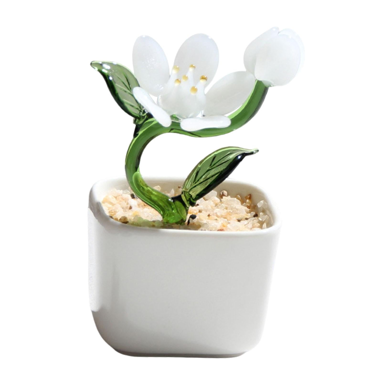 Magideal - Flores Artificiales En Maceta, Planta En Maceta, Decoración Del Hogar, Figura Decorativa De Vidrio, Flores Artificiales Para Escritorio, Estantería Y Baño. Blanco