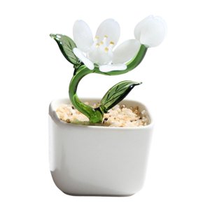 Magideal - Flores Artificiales En Maceta, Planta En Maceta, Decoración Del Hogar, Figura Decorativa De Vidrio, Flores Artificiales Para Escritorio, Estantería Y Baño. Blanco