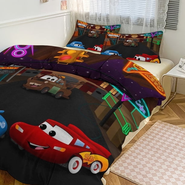 Cars Lightning McQueen Print Bedding Set Pattern Duvet Cove Set 3 Pieces 1 Quilt Cover And 2 Pillowcases for Women Men Teens