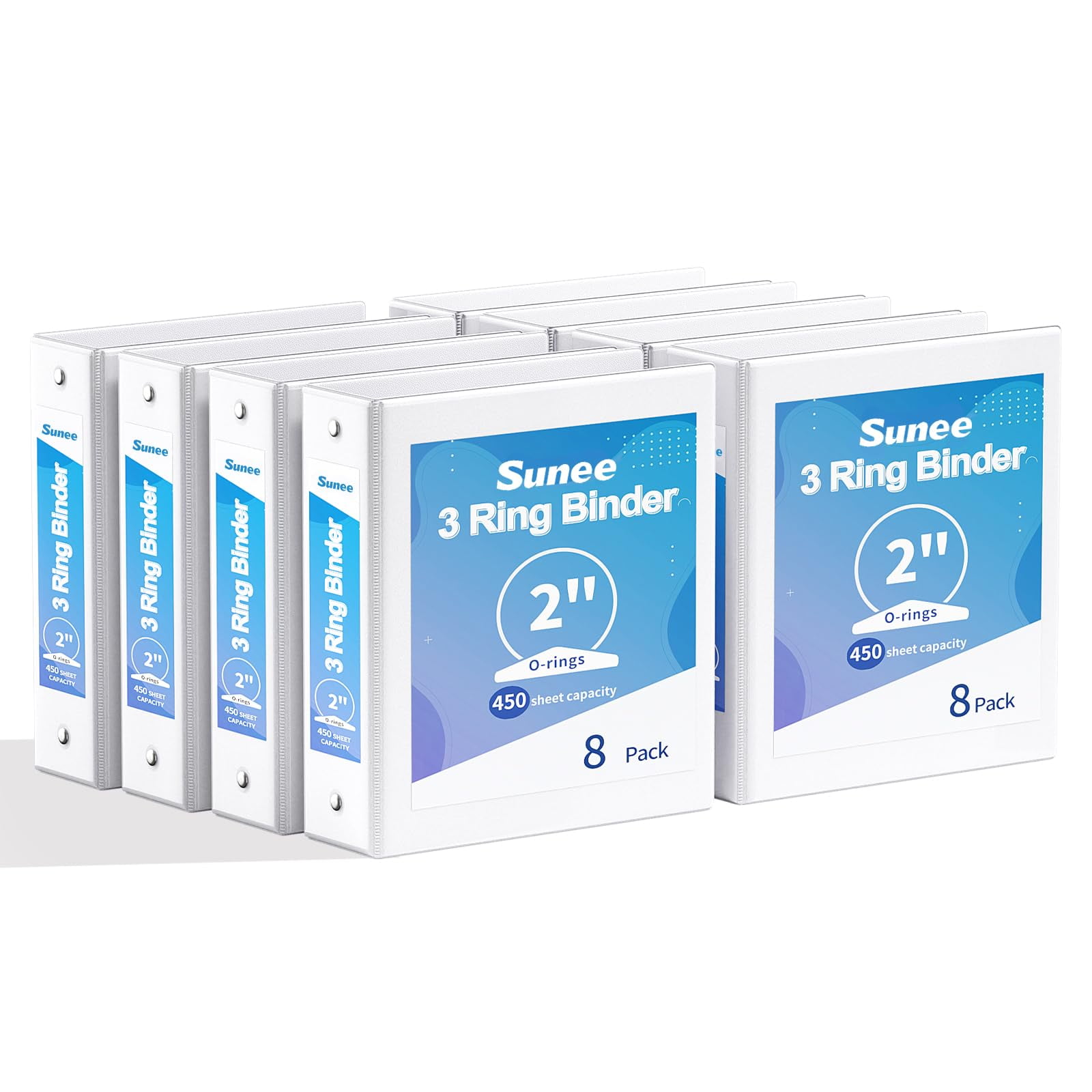 Binder Sunee De 3 Anillos De 2 Pulgadas, 8 Unidades, Sin Pvc, Color Blanco Para 8.5 X 11