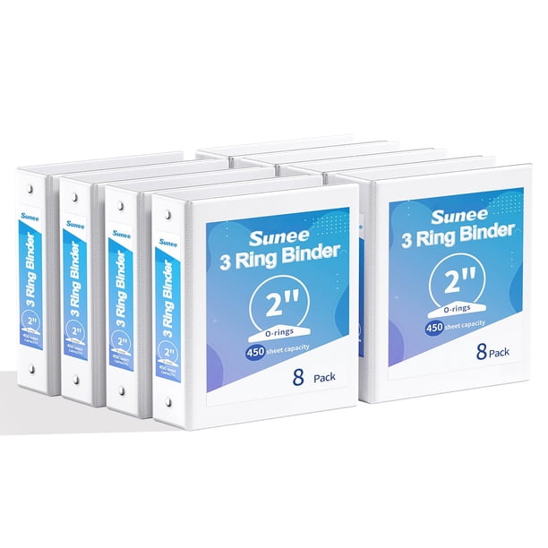 Binder SUNEE de 3 anillos de 2 pulgadas, 8 unidades, sin PVC, color blanco para 8.5 x 11