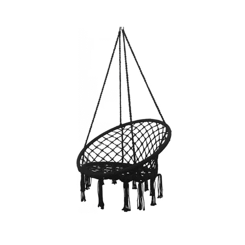 Genérico - Hamaca Silla Colgante Redonda Interior Exterior Macramé Negro