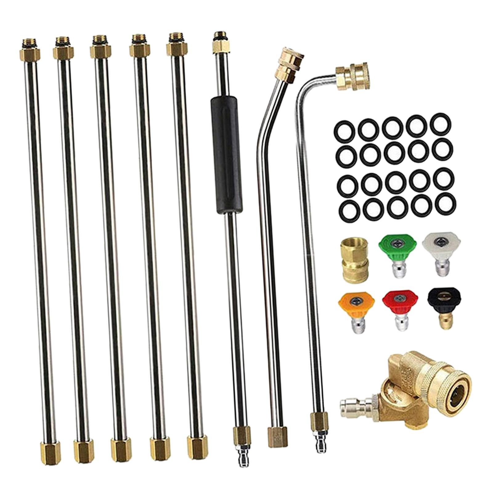 Magideal - Varilla De Extensión Para Lavadora A Presión, Varilla Curva De 30 Degree, 90 Degree, Profesional, Resistente Y Confiable Con 5 Puntas De Boquilla, Conexión Rápida