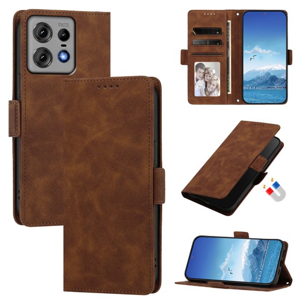 Funda Billetera Delgada para Motorola Edge 50 Pro 5G con Ranuras y Soporte Marrón