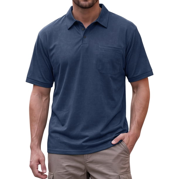 INSPIRE CHIC Camisa Polo Retro para Hombre de Manga Corta Verano Camisas Polo Vintage XXL Azul Marino