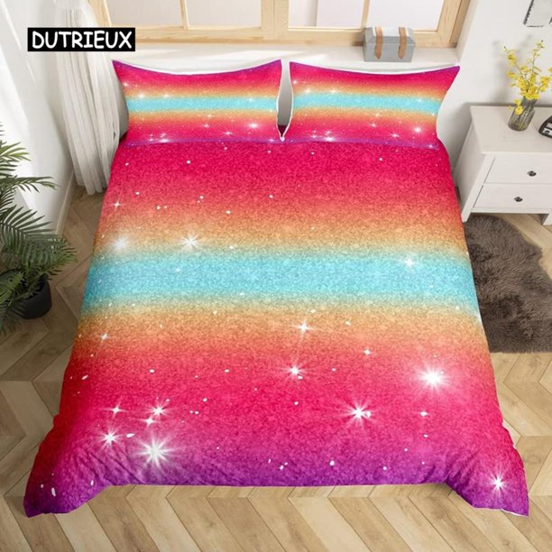 x2273 Bed SheetsRainbow Gradient Duvet Cover Set Size Rainbow for Kids Girls Cute Style Bedding Set Polyester Twin Quilt Cover 3-Piece Bedding Set (1 Duvet Cover + 2 Pillow Shams) nj2273