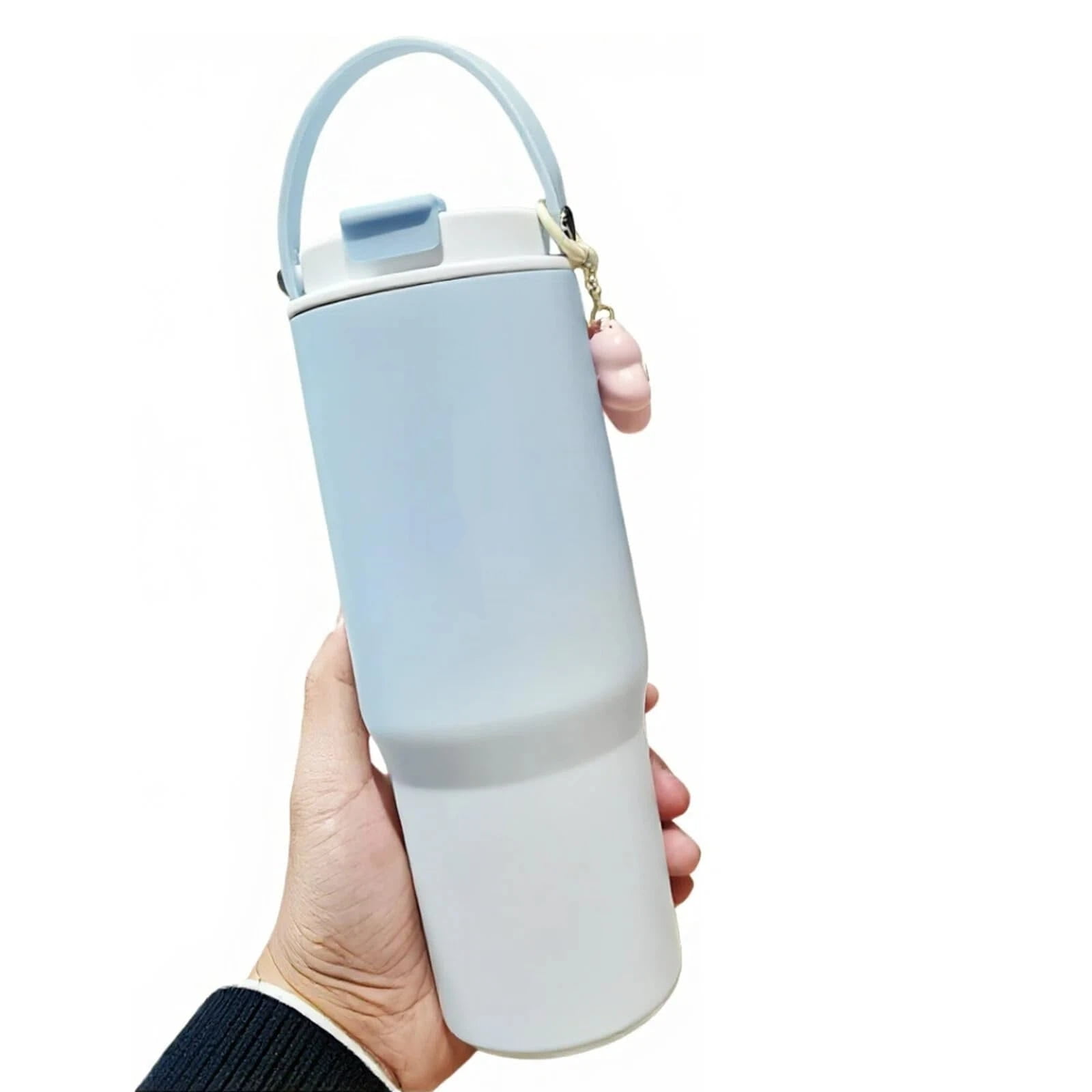 Xusx111 - Vaso De Viaje A Prueba De Fugas De 600ml Con Mango Y Paja | Paja Flexible | Manga De Silicona Para Durabilidad | Acero Inoxidable | Soporte De Taza Y Botella De Agua Amigable Para Viajes | (