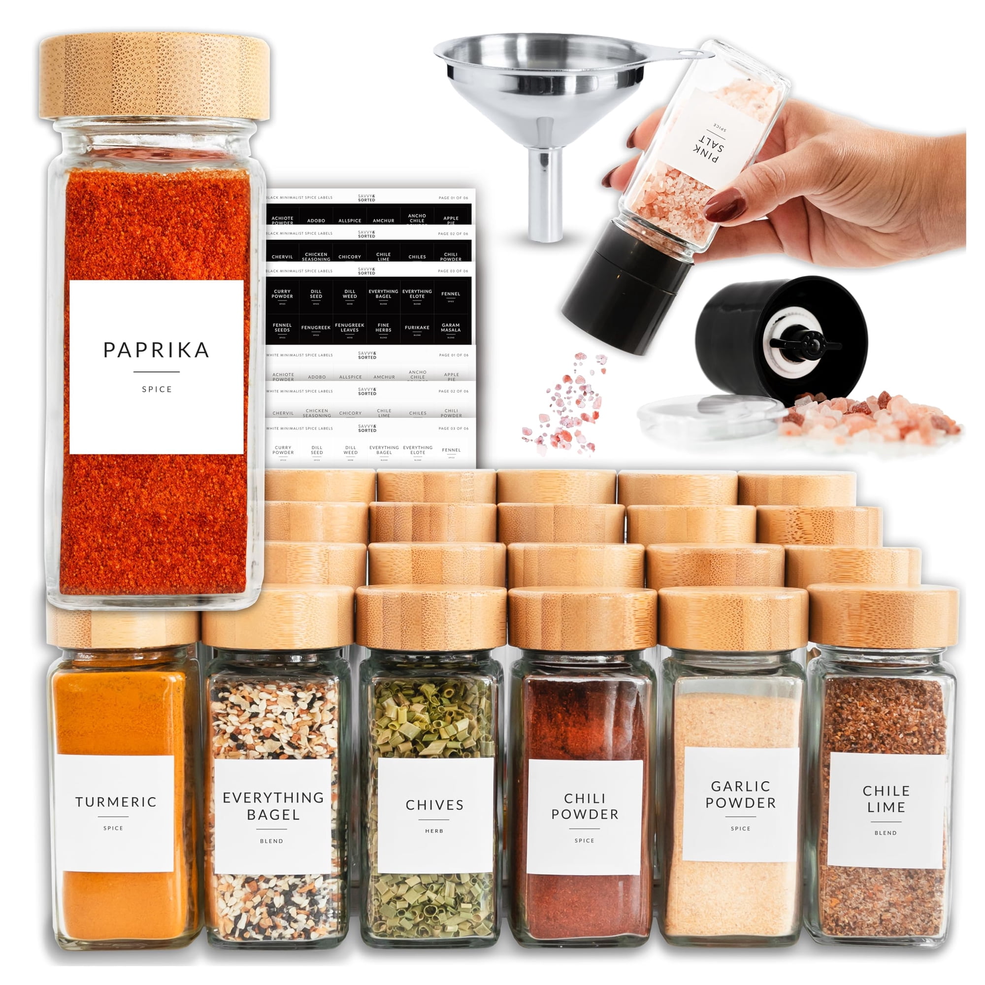 Set De Tarros Para Especias Savvy & Sorted Glass Con Etiqueta De 120 Ml, 24 Unidades