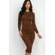 thumbnail image 1 of Saronite Vestido Midi con Escote en V, sin Costuras y Mangas Largas Fruncidas, Color Marrón (para Mujer), 1 of 5