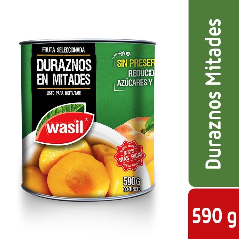 Duraznos En Mitades Tarro Drenado 340 g - Neto 590 g Wasil