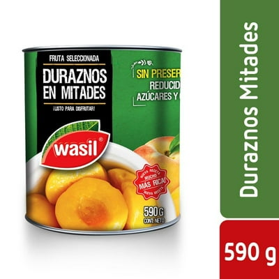 Duraznos En Mitades Tarro Drenado 340 G - Neto 590 G Wasil